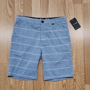 Hurley Men's Light Blue Striped Flat Front Shorts